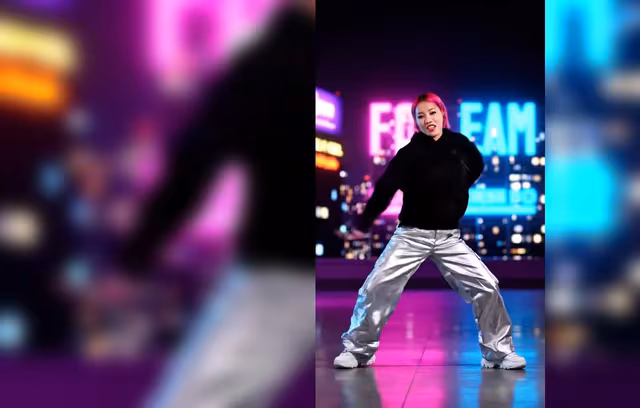 Full-body dance generator preview with a neon stage dancer